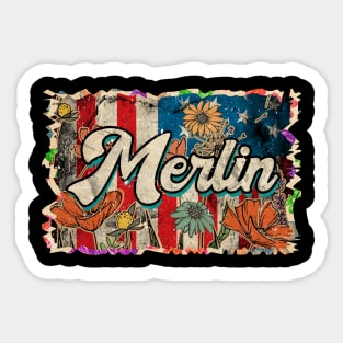 Merlin Thanksgiving Name Vintage Styles Color 70s 80s 90s Sticker